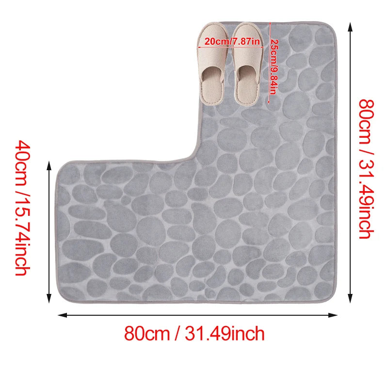 Cobblestone L-Shaped Bathroom Corner Mat Durable Water Absorption Soft Non-slip - Homes Must Haves