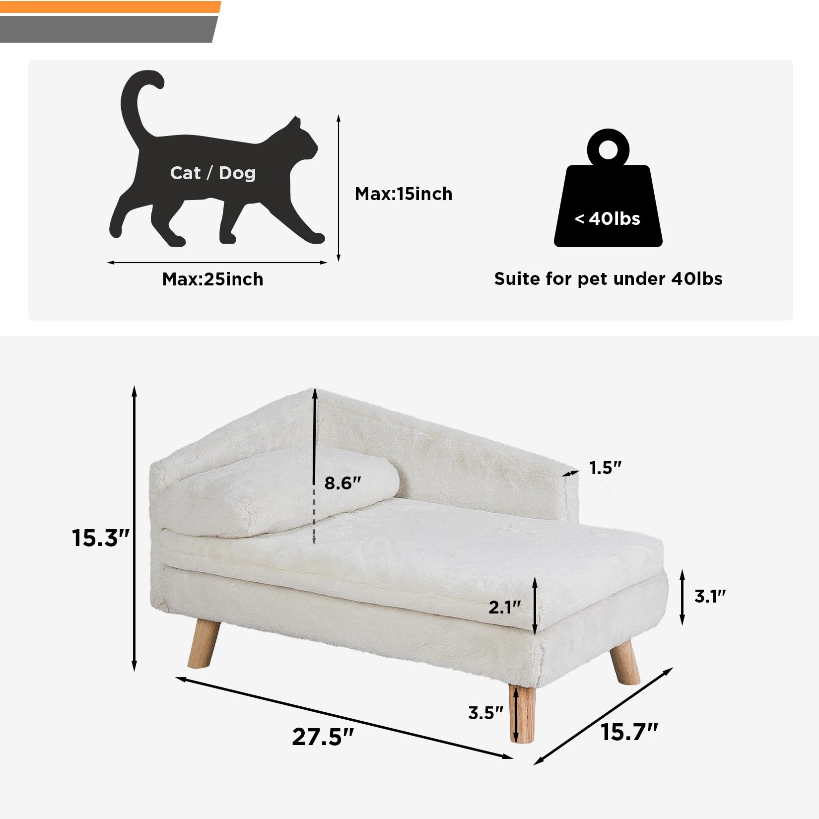 Elevated Waterproof Pet Sofa Bed with Soft Cozy Pad & Sturdy Wood Legs - Homes Must Haves