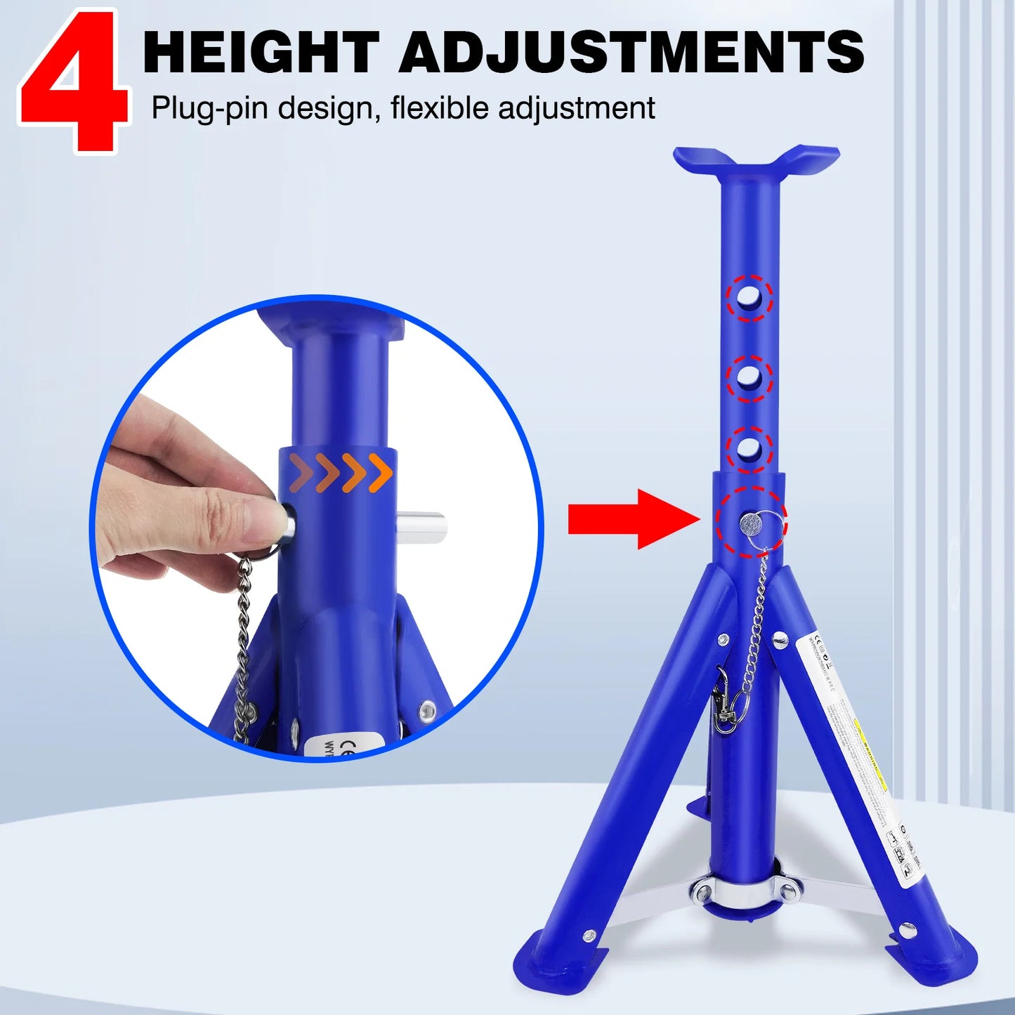 Heavy Duty Axle Jack Stands 3 Tonne Load Capacity, 4 Stages Height Adjustment 305mm to 415mm for Car Lifting Repair - 2 Pack - Homes Must Haves