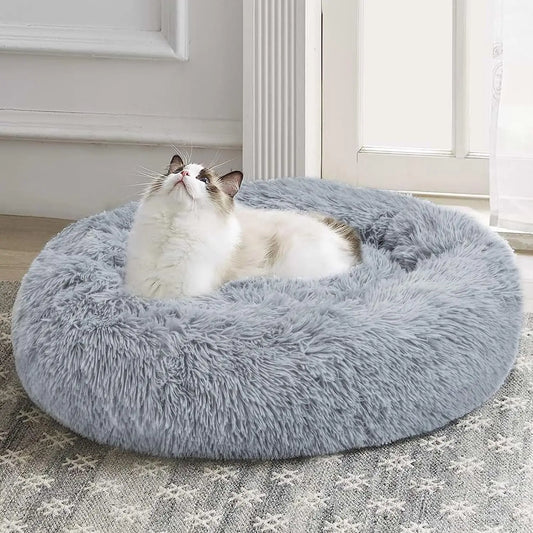 60cm Calming Donut Small Dog & Cat Bed – Soft, Plush, Anti-Anxiety & Washable - Homes Must Haves