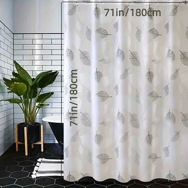 Waterproof PEVA Leaf Pattern Shower Curtain with Hooks - 180X180 CM - Homes Must Haves