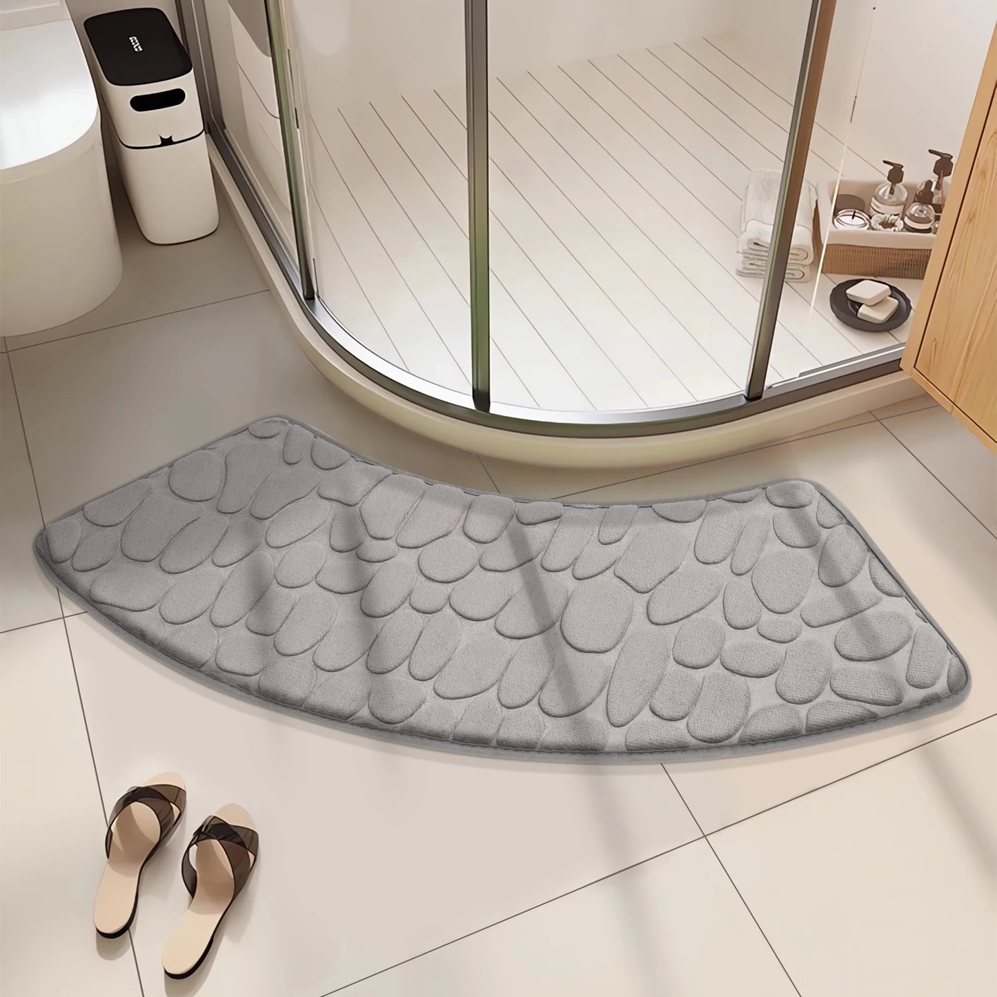 Curved Bathroom Shower Mat - Pebble Embossed Non-slip Absorbent - Homes Must Haves