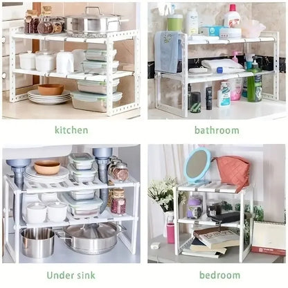 Cabinet Organiser Shelves, Stackable Kitchen Counter / Under Sink Shelves, - Homes Must Haves