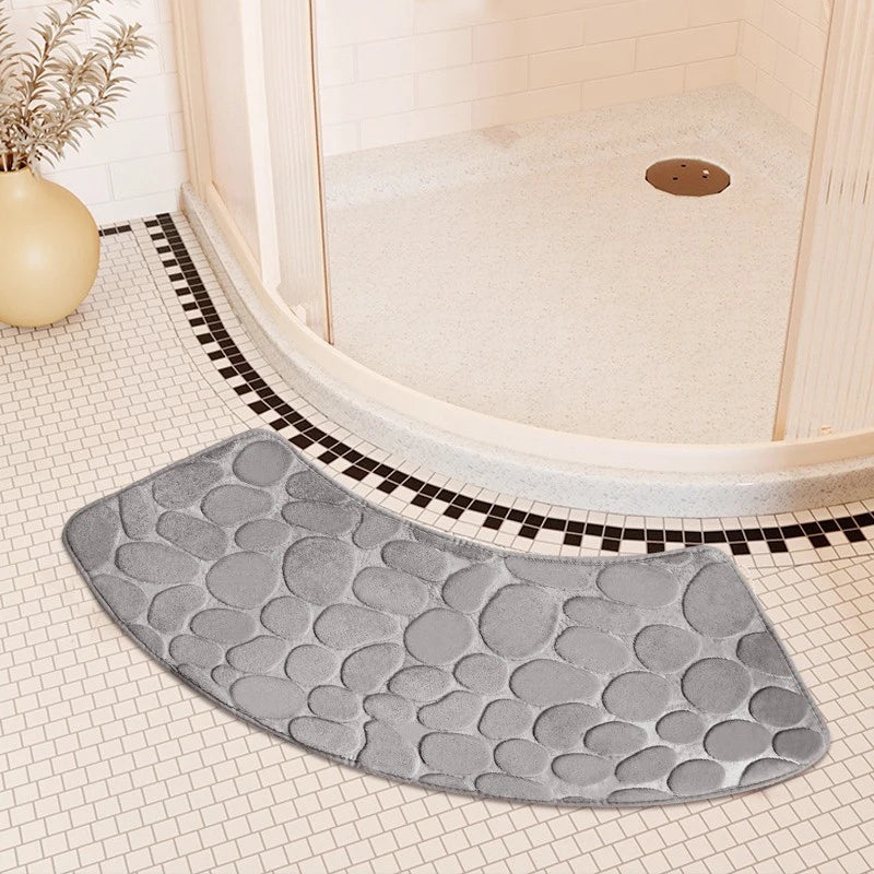 Curved Bathroom Shower Mat - Pebble Embossed Non-slip Absorbent - Homes Must Haves