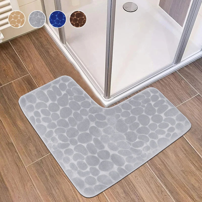 Cobblestone L-Shaped Bathroom Corner Mat Durable Water Absorption Soft Non-slip - Homes Must Haves