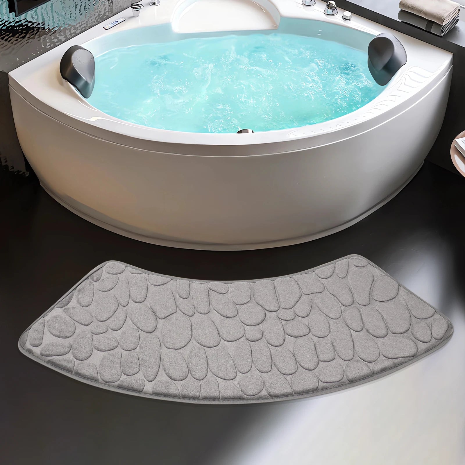 Curved Bathroom Shower Mat - Pebble Embossed Non-slip Absorbent - Homes Must Haves