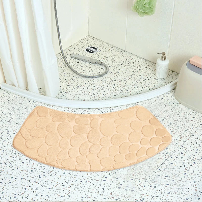 Curved Bathroom Shower Mat - Pebble Embossed Non-slip Absorbent - Homes Must Haves