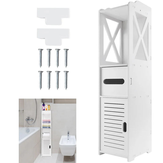 Slim Bathroom Floor Cabinet with Paper Towel Drawer & Storage Cupboard - Homes Must Haves