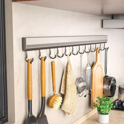 Aluminium Alloy Wall-Mounted Hooks Rack – Drill-Free Storage for Kitchen - Homes Must Haves