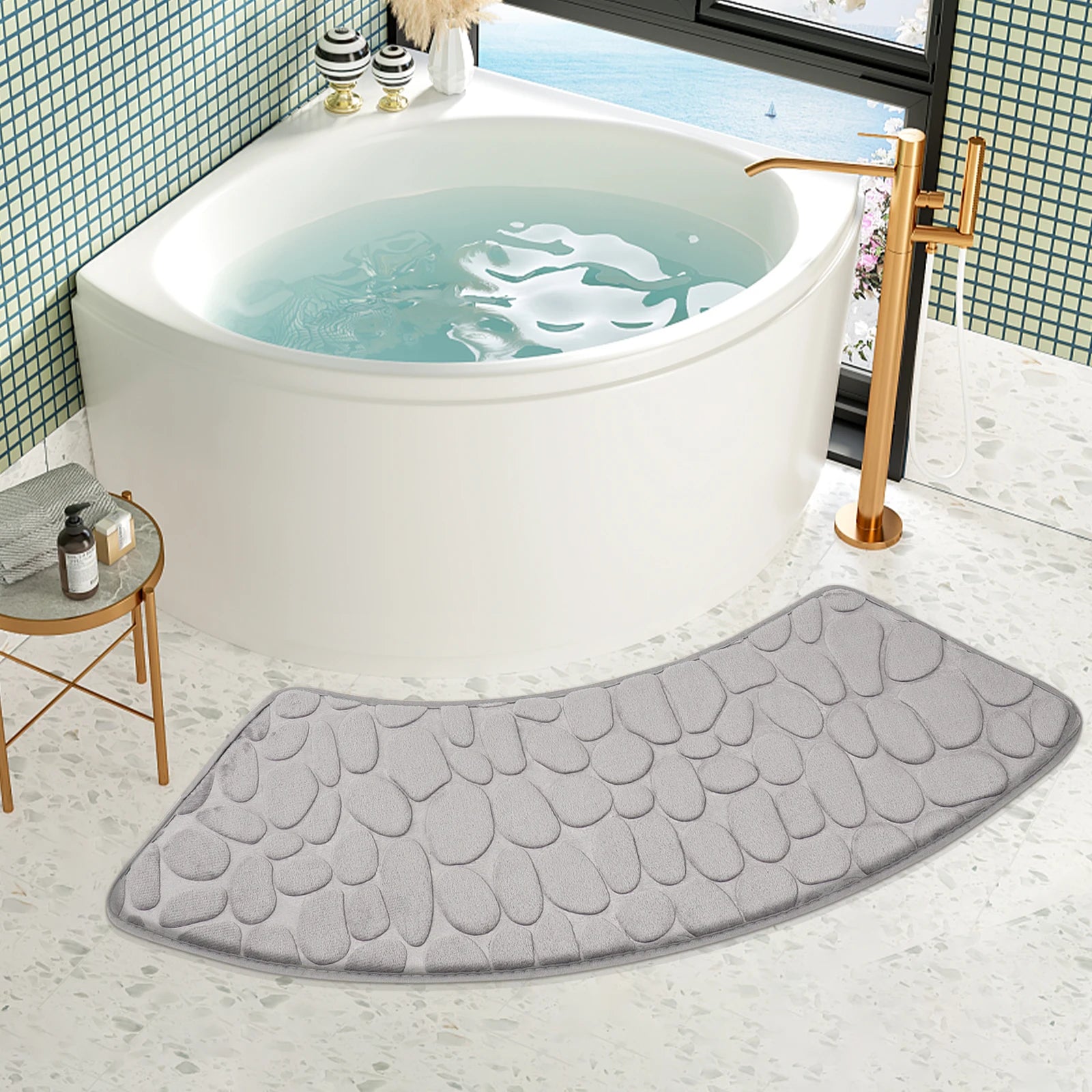 Curved Bathroom Shower Mat - Pebble Embossed Non-slip Absorbent - Homes Must Haves