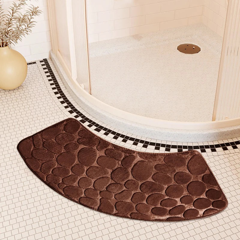 Curved Bathroom Shower Mat - Pebble Embossed Non-slip Absorbent - Homes Must Haves