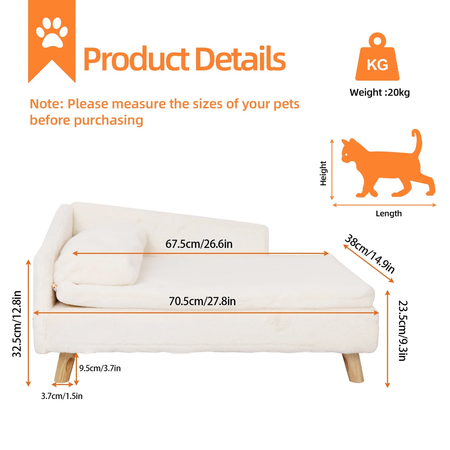 Elevated Waterproof Pet Sofa Bed with Soft Cozy Pad & Sturdy Wood Legs - Homes Must Haves