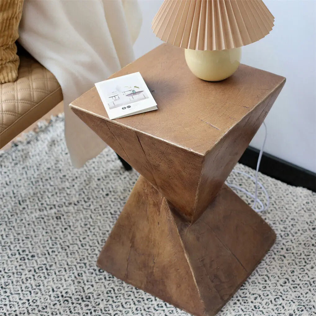 Lightweight Concrete Accent Coffee Side Table / Sitting Chair - Natural Wood Colour - Geometric Design - Homes Must Haves