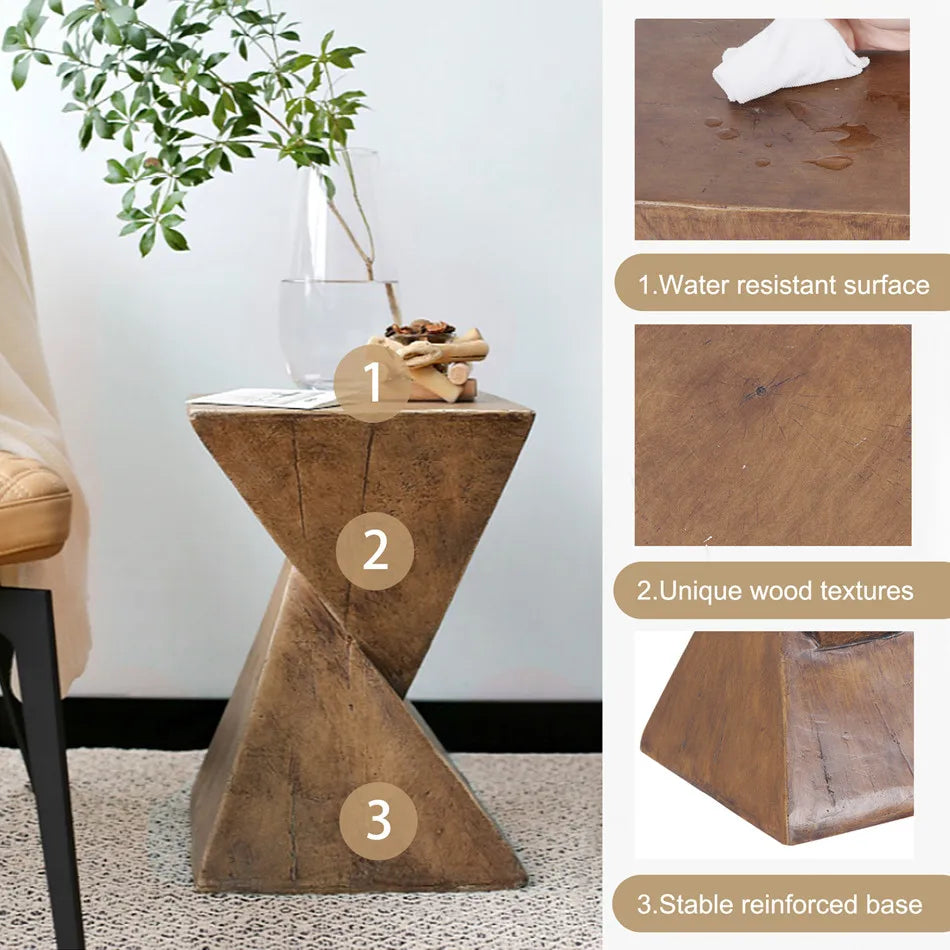 Lightweight Concrete Accent Coffee Side Table / Sitting Chair - Natural Wood Colour - Geometric Design - Homes Must Haves