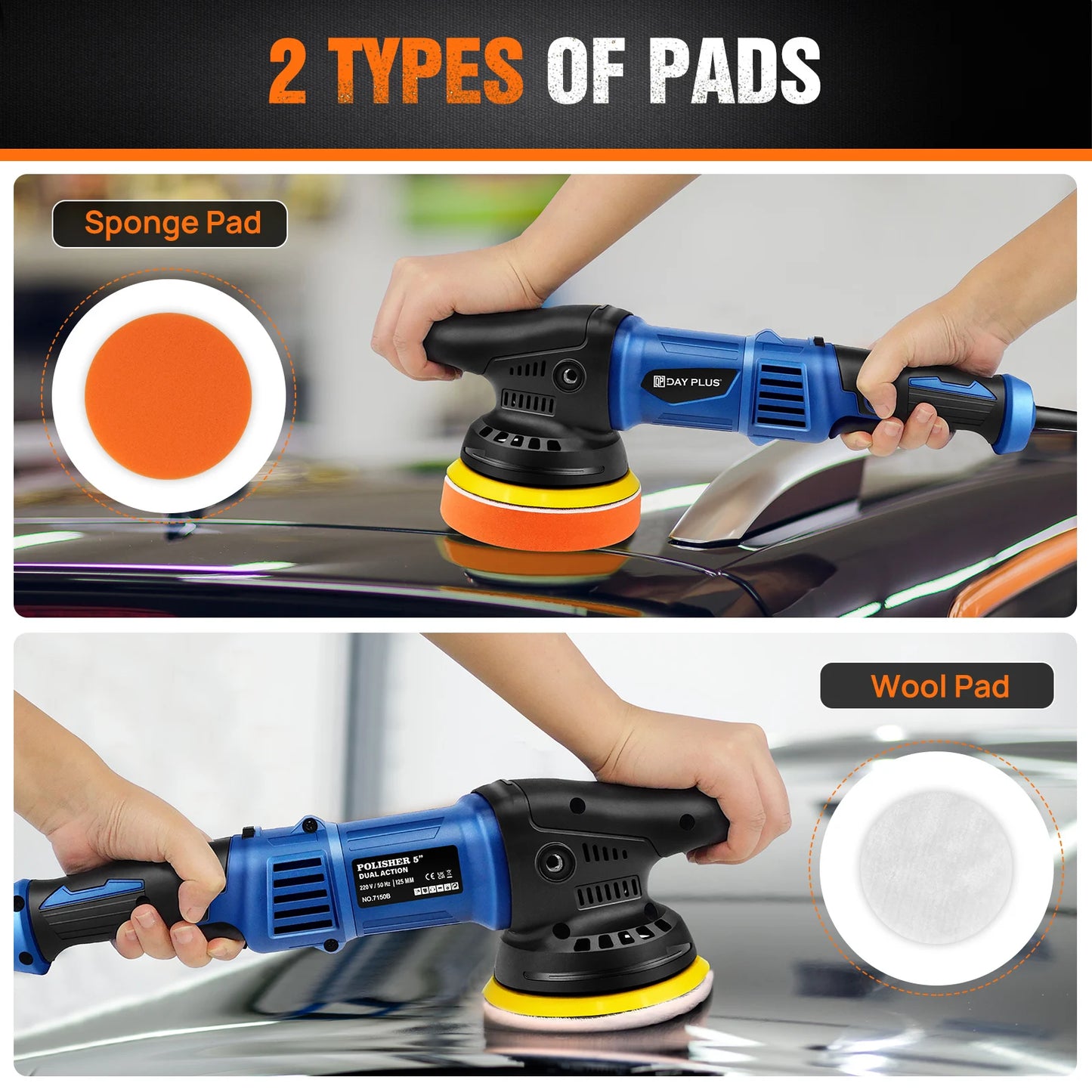 Dual Action Orbital Car Polisher, Car Buffer Polisher 6 Variable Speed - 5000W - Homes Must Haves