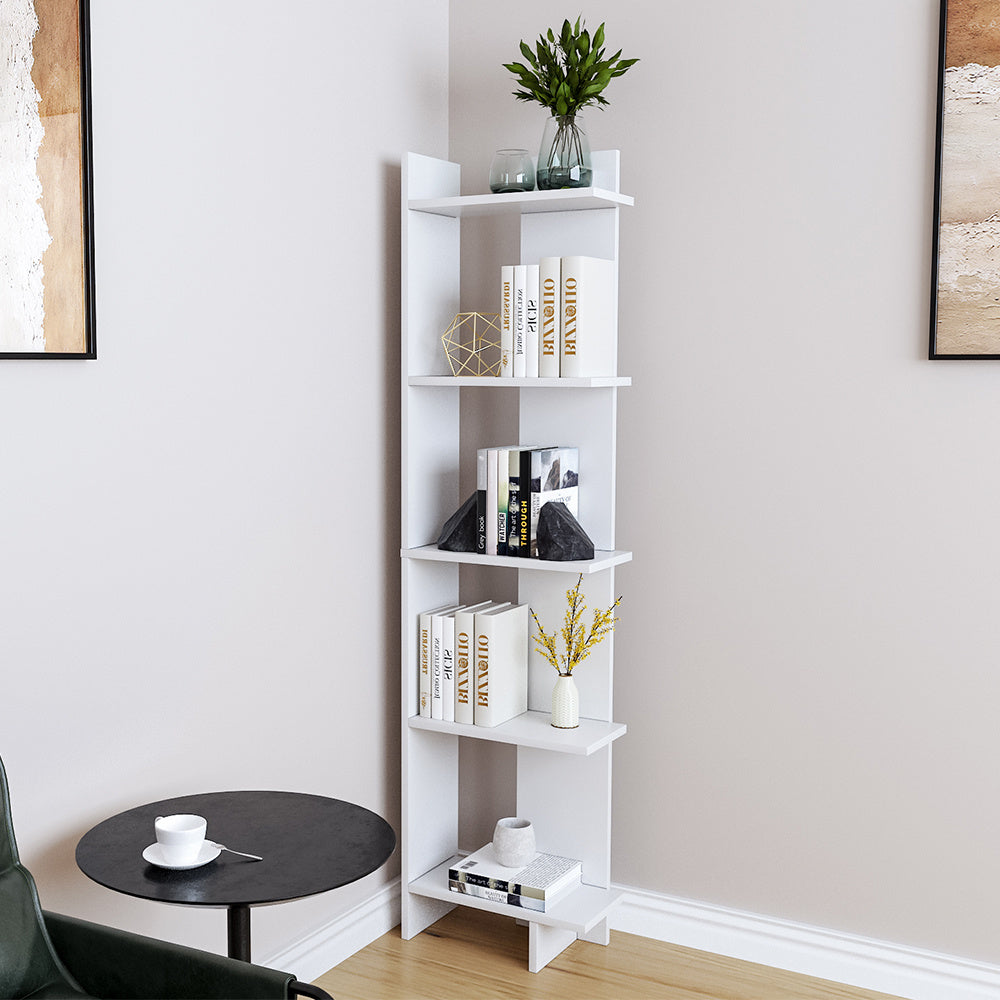 Modern 5-Tier Corner Bookshelf Shelf Unit - Homes Must Haves